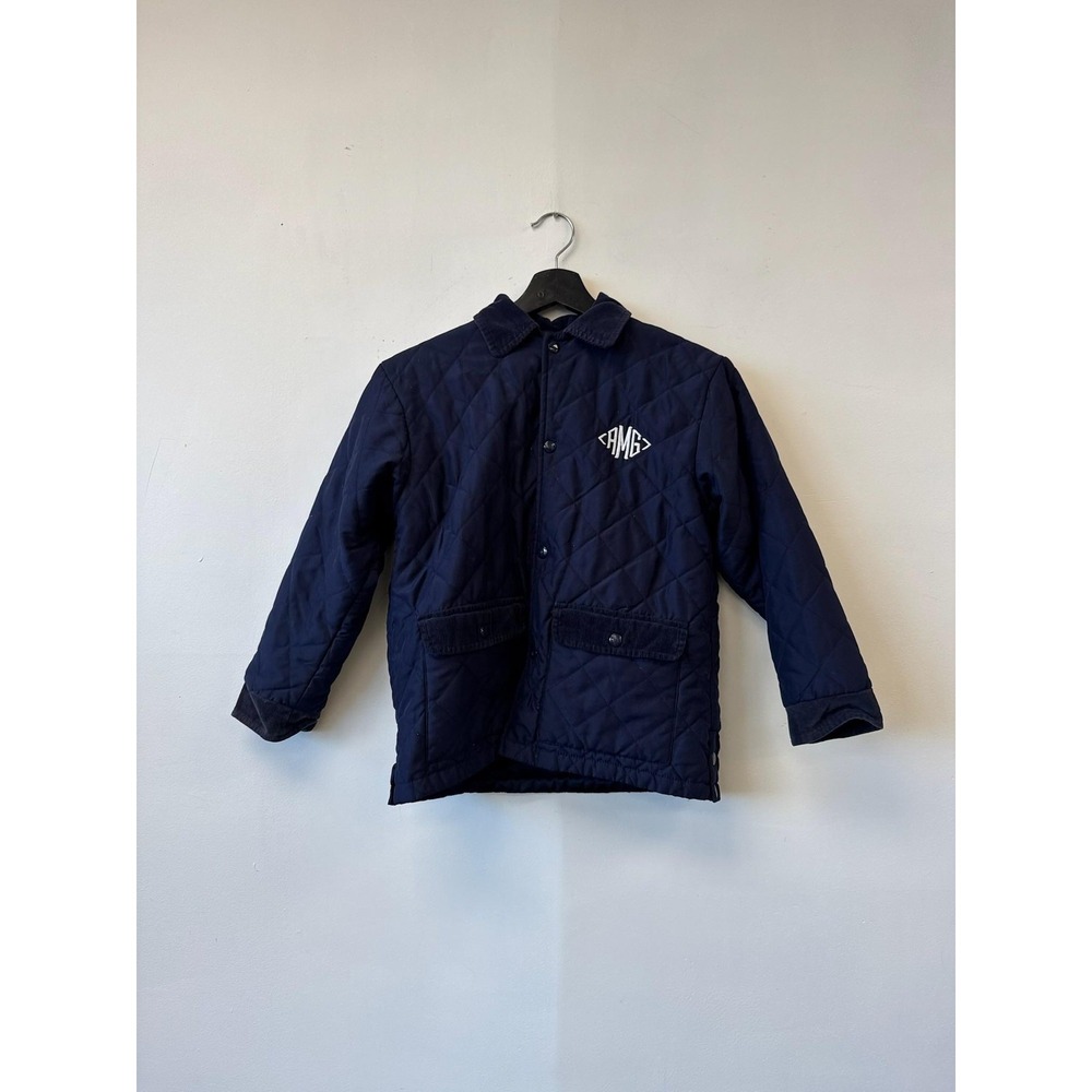 Jacadi Jacket‎ Youth 8 Navy Blue Quilted Corduroy Collar Snap Front Cotton Lined